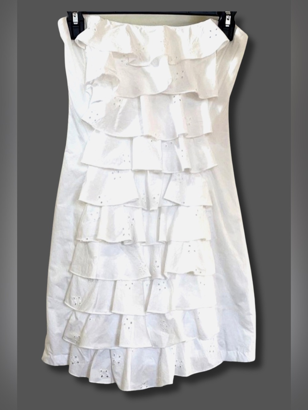 Zara NWT White Eyelet Ruffle Strapless Mini Dress XS Tailgate Gameday Football